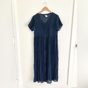 VINTAGE navy polka dot sheer maxi dress / size S-M